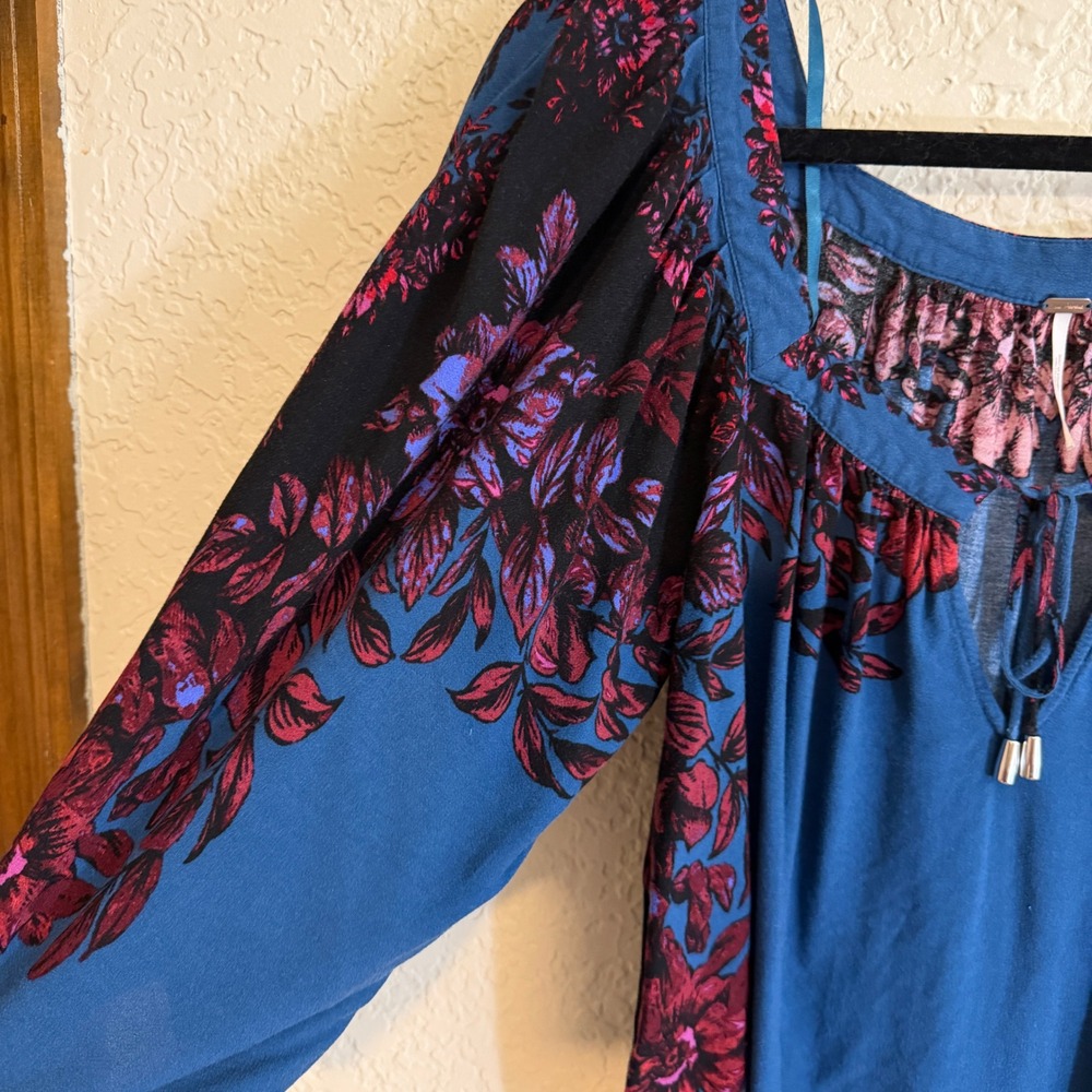 Free People Wild Memories Peasant Blouse in‎ Dark Turquoise Size Small Light - Picture 8 of 10